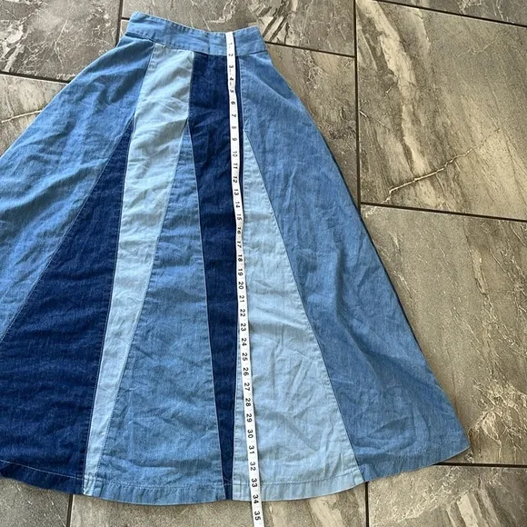 💙 Love The Label Anthropologie Denim Midi Skirt Size XS Colorblock Denim Cotton
