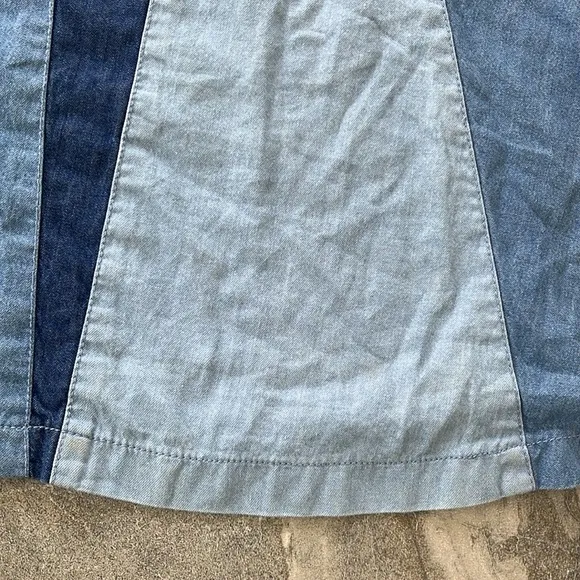 💙 Love The Label Anthropologie Denim Midi Skirt Size XS Colorblock Denim Cotton