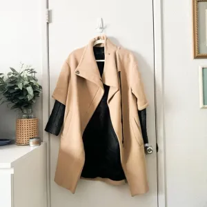 🦋 ZARA Camel Brown Coat Quilted Leather Sleeves XS