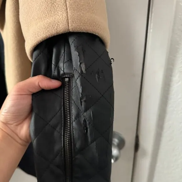 🦋 ZARA Camel Brown Coat Quilted Leather Sleeves XS