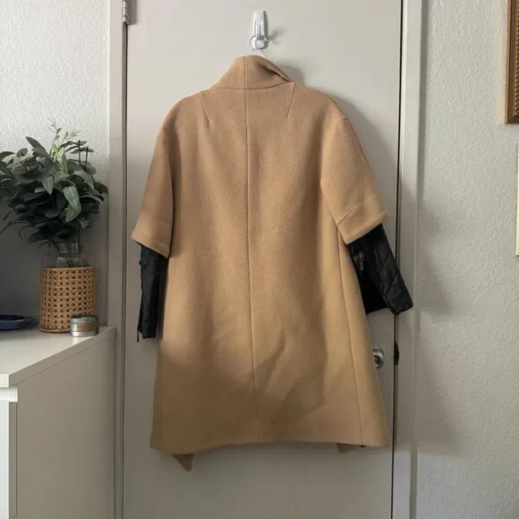 🦋 ZARA Camel Brown Coat Quilted Leather Sleeves XS