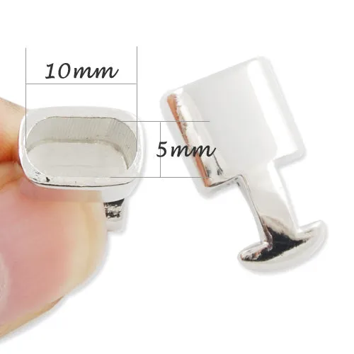10 Sets Silver Large Oval End Cap Clasp Closure Fastener for Leather Cord 35mm x 12mm ( inside 10mm x 5mm diameter )