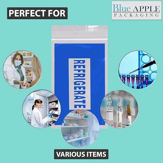 12X15 inches Refrigerator Bags (Printed) 2 Mil Zipper Reclosable for Pharmacy