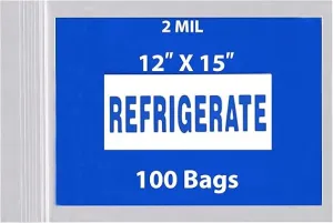 12X15 inches Refrigerator Bags (Printed) 2 Mil Zipper Reclosable for Pharmacy