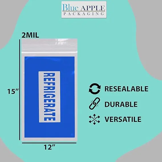 12X15 inches Refrigerator Bags (Printed) 2 Mil Zipper Reclosable for Pharmacy