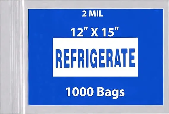 12X15 inches Refrigerator Bags (Printed) 2 Mil Zipper Reclosable for Pharmacy