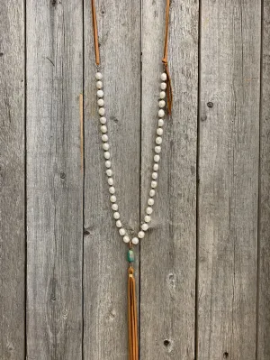 13822 Freshwater Pearl, Turquoise, & Leather Tassel