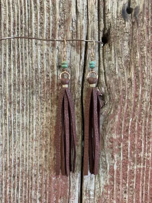 13881 Leather Tassel w/Stone Earring