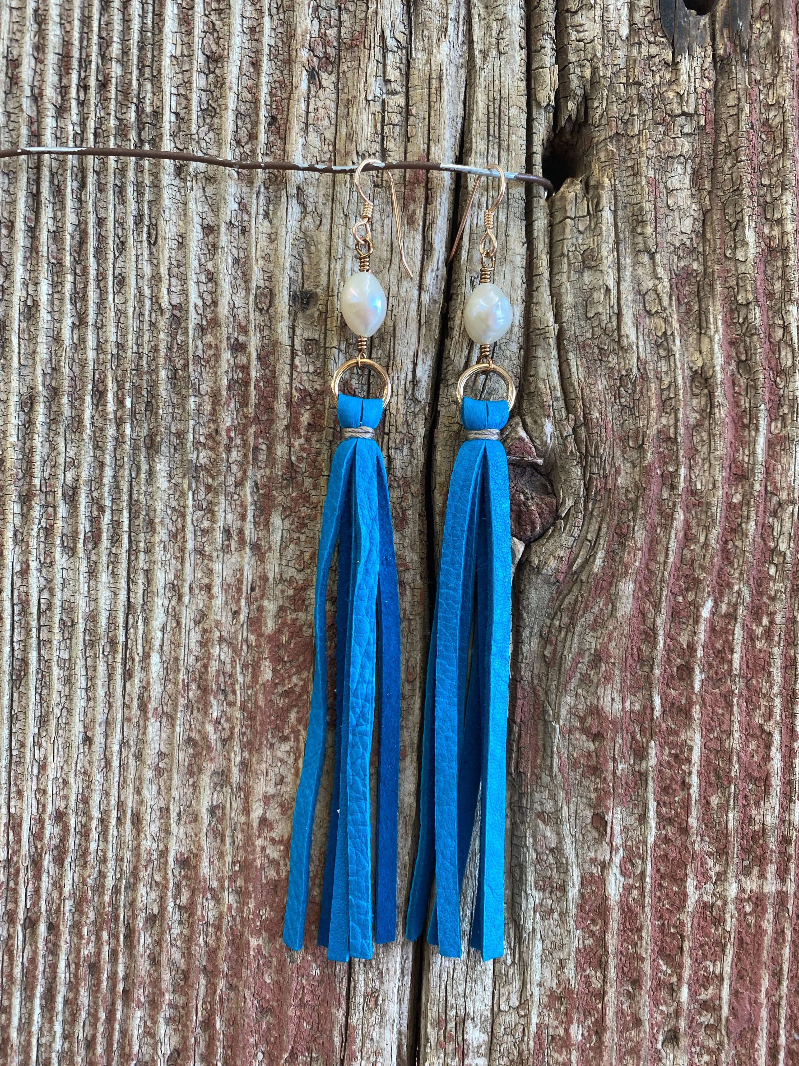 13881 Leather Tassel w/Stone Earring