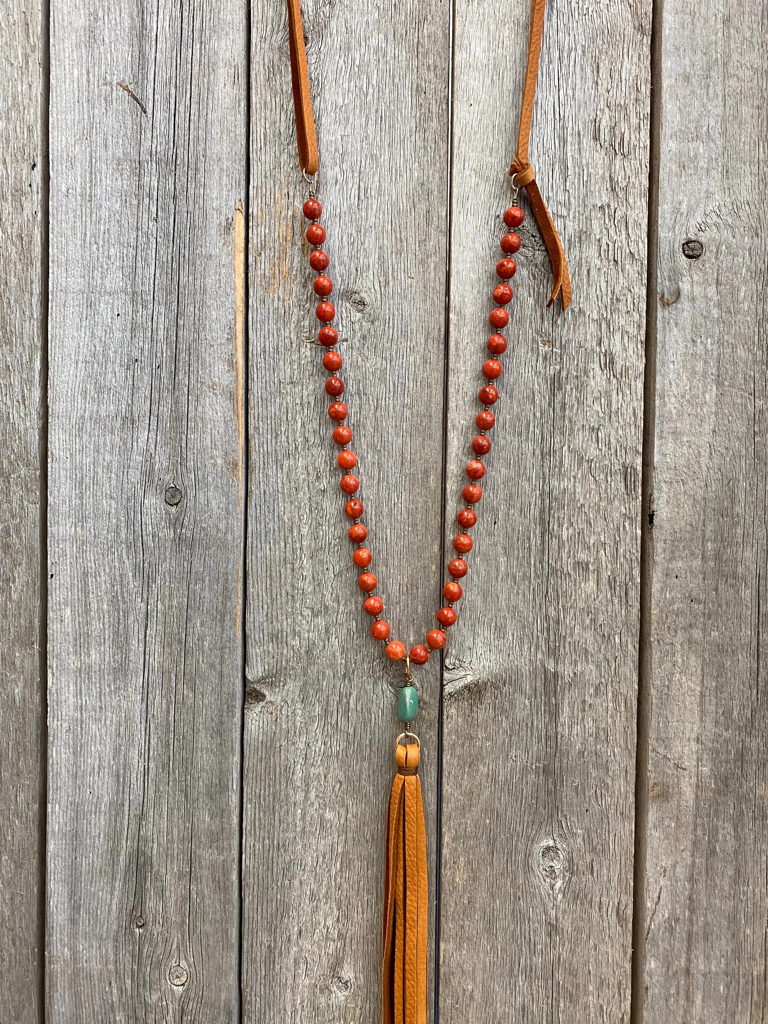 14749 Sm Red Sponge Coral, Turq & Tassel