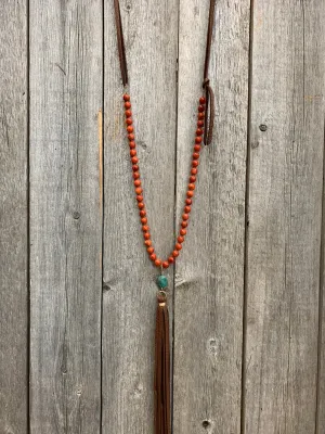 14749 Sm Red Sponge Coral, Turq & Tassel