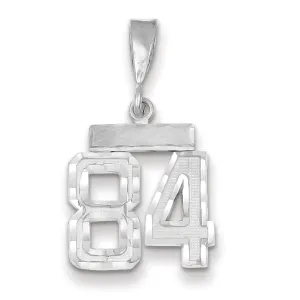 14k White Gold Small Size Diamond Cut Texture Finish Number 84 Charm Pendant