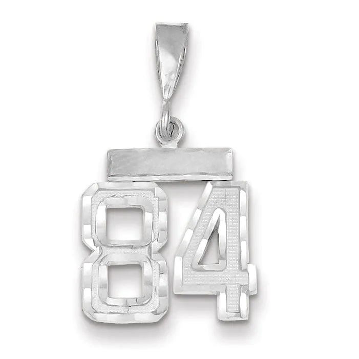 14k White Gold Small Size Diamond Cut Texture Finish Number 84 Charm Pendant
