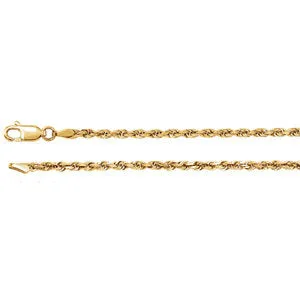 14K Yellow 2.5 mm Diamond Cut Rope 7" Chain