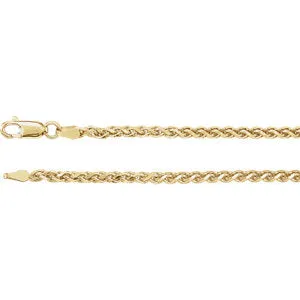 14K Yellow 2.75 mm Diamond Cut Wheat 7" Chain