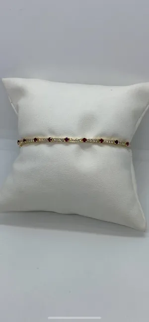 14K Yellow Gold with Diamonds   Ruby Bracelet*