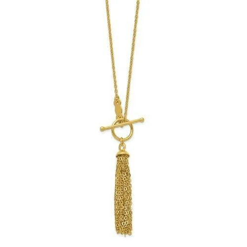 14KT Yellow Gold Tassel Toggle Lariat Necklace