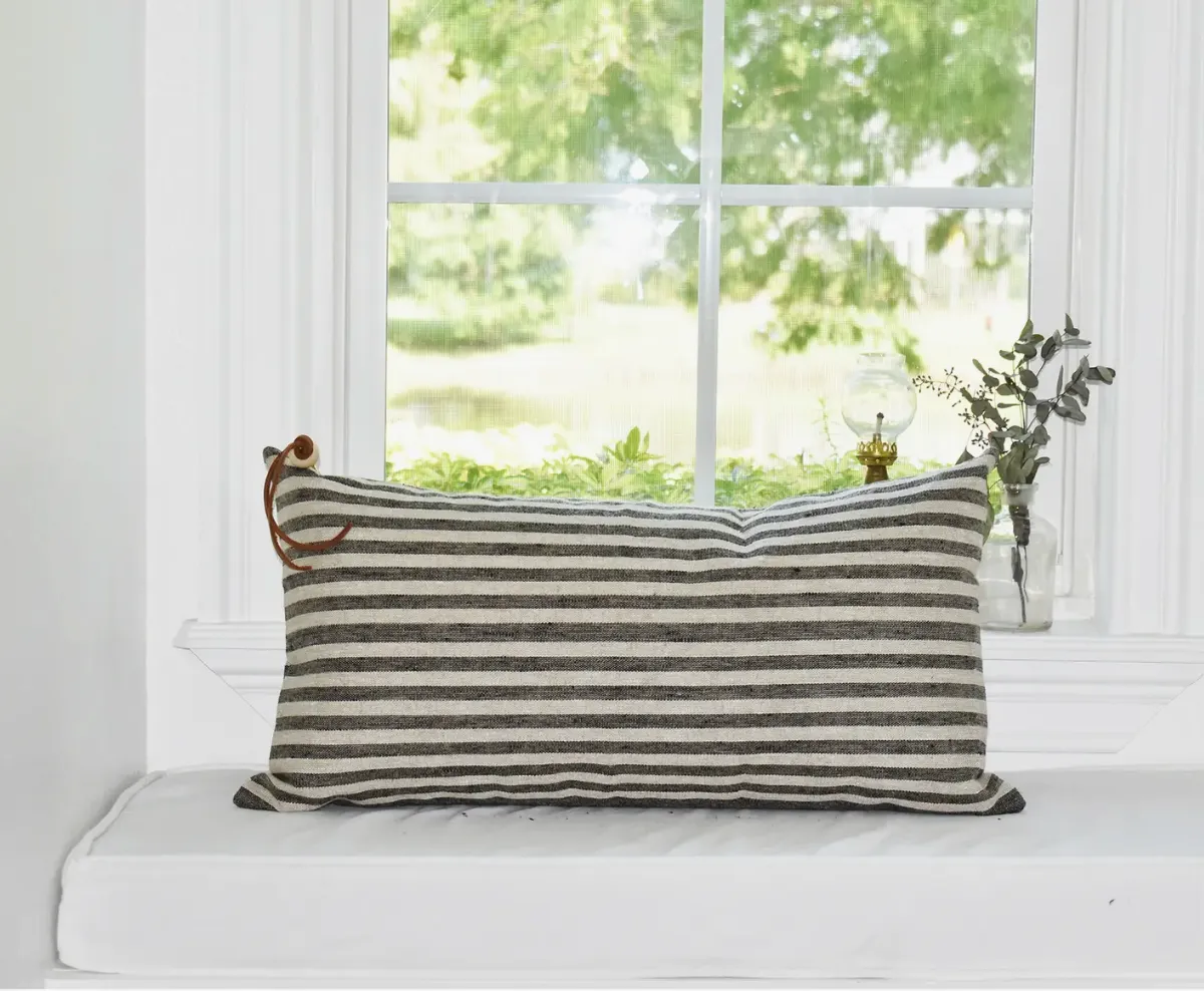14x24 Heavy Linen Striped Lumbar Pillow