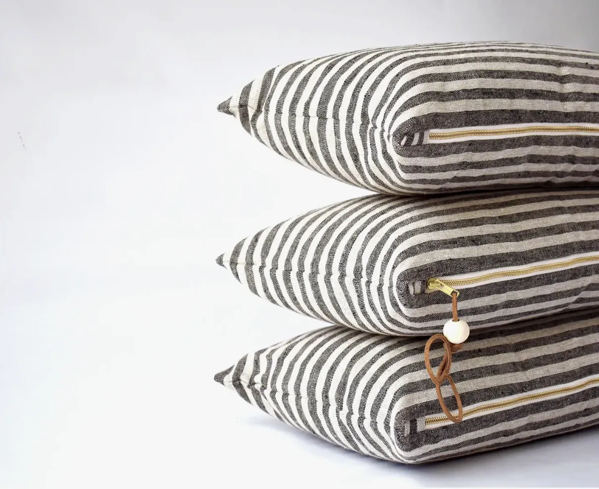 14x24 Heavy Linen Striped Lumbar Pillow