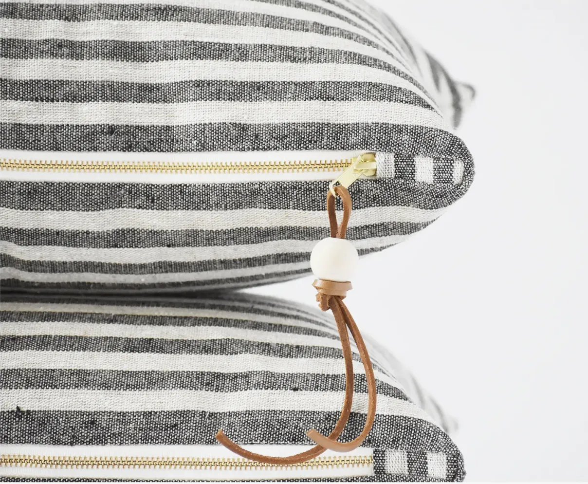 14x24 Heavy Linen Striped Lumbar Pillow