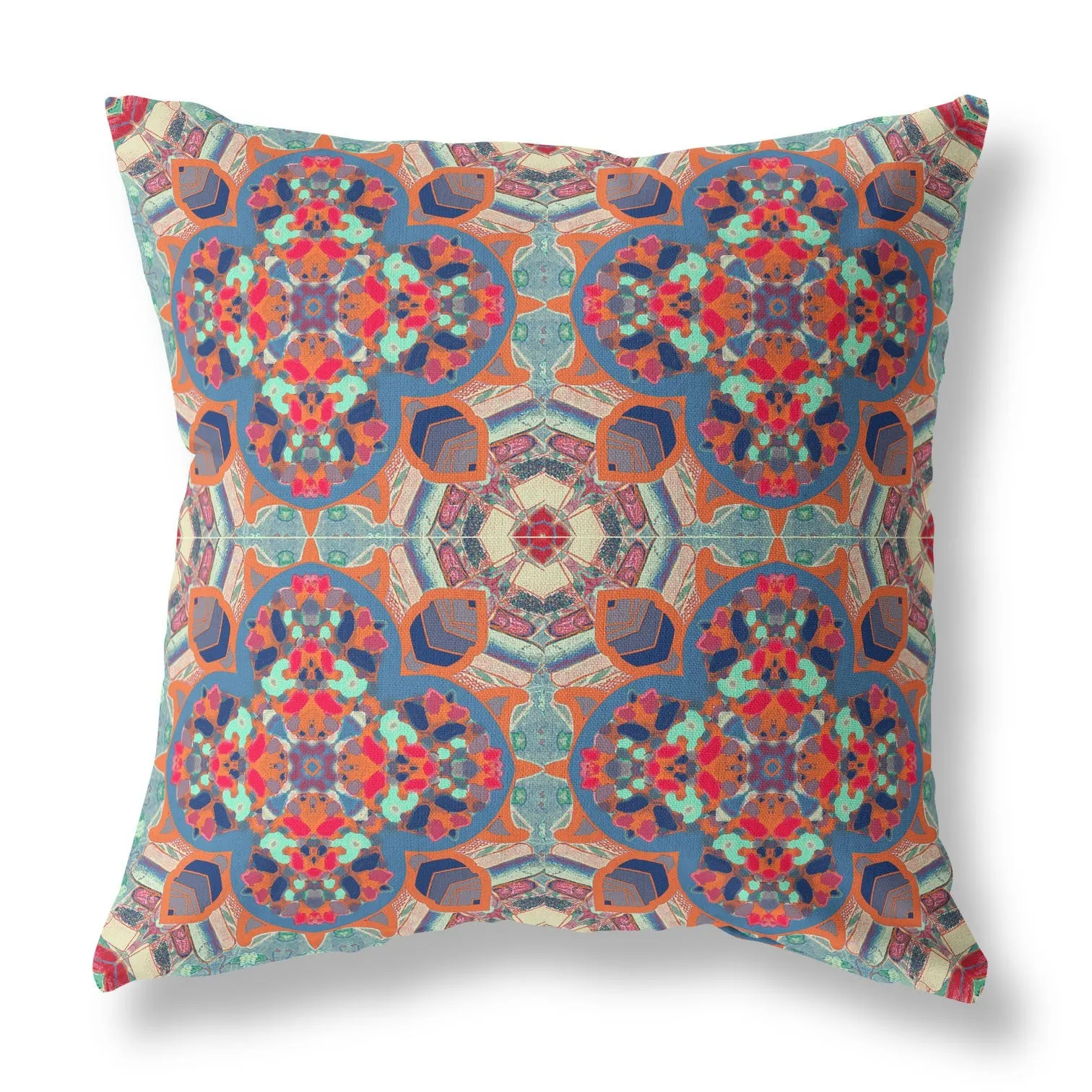 16” Orange Blue Cloverleaf Boho Zippered Suede Throw Pillow