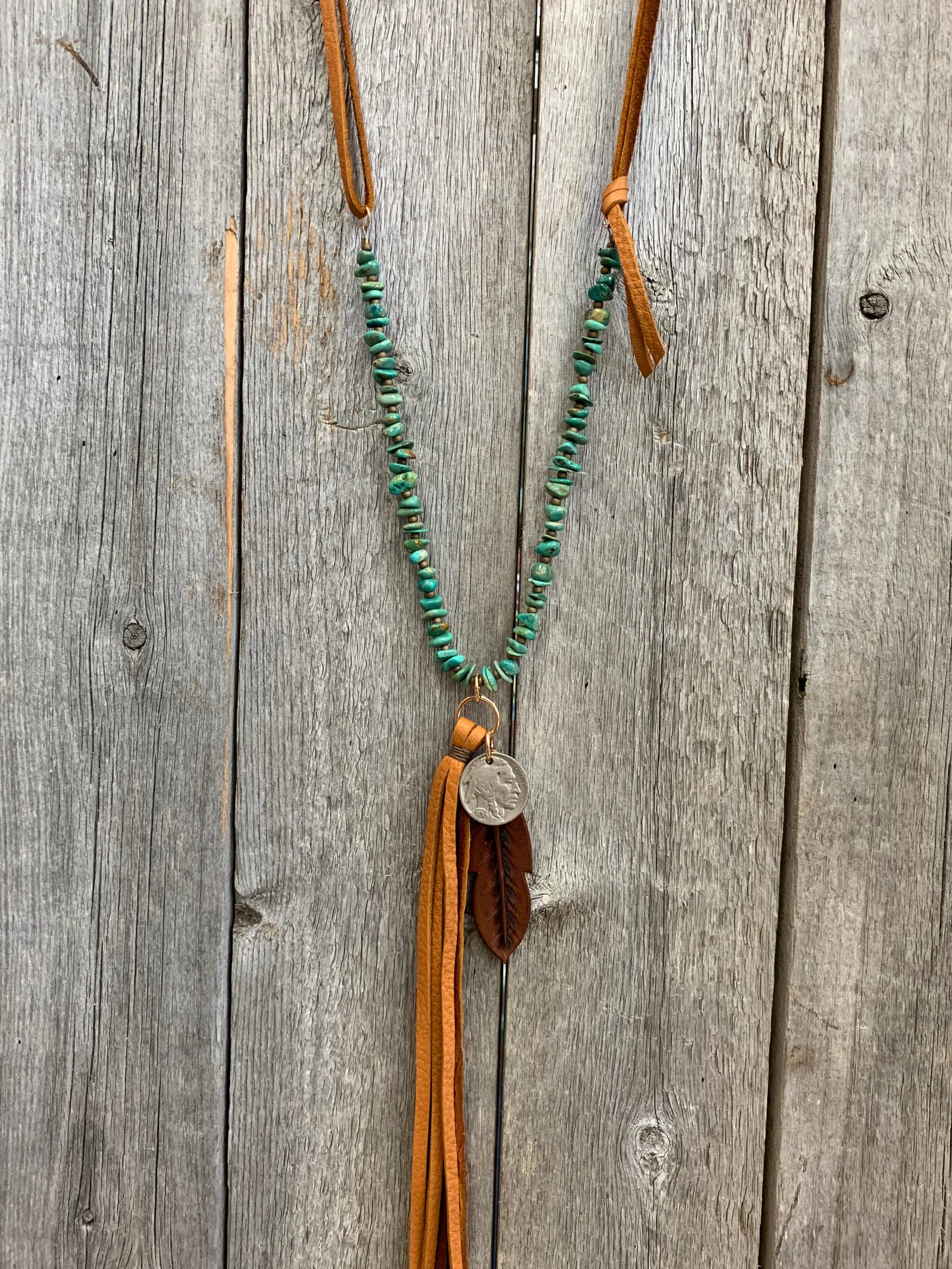 16461 Kingman Turq, Buffalo Nickel, Brwn Feather, & Tassel