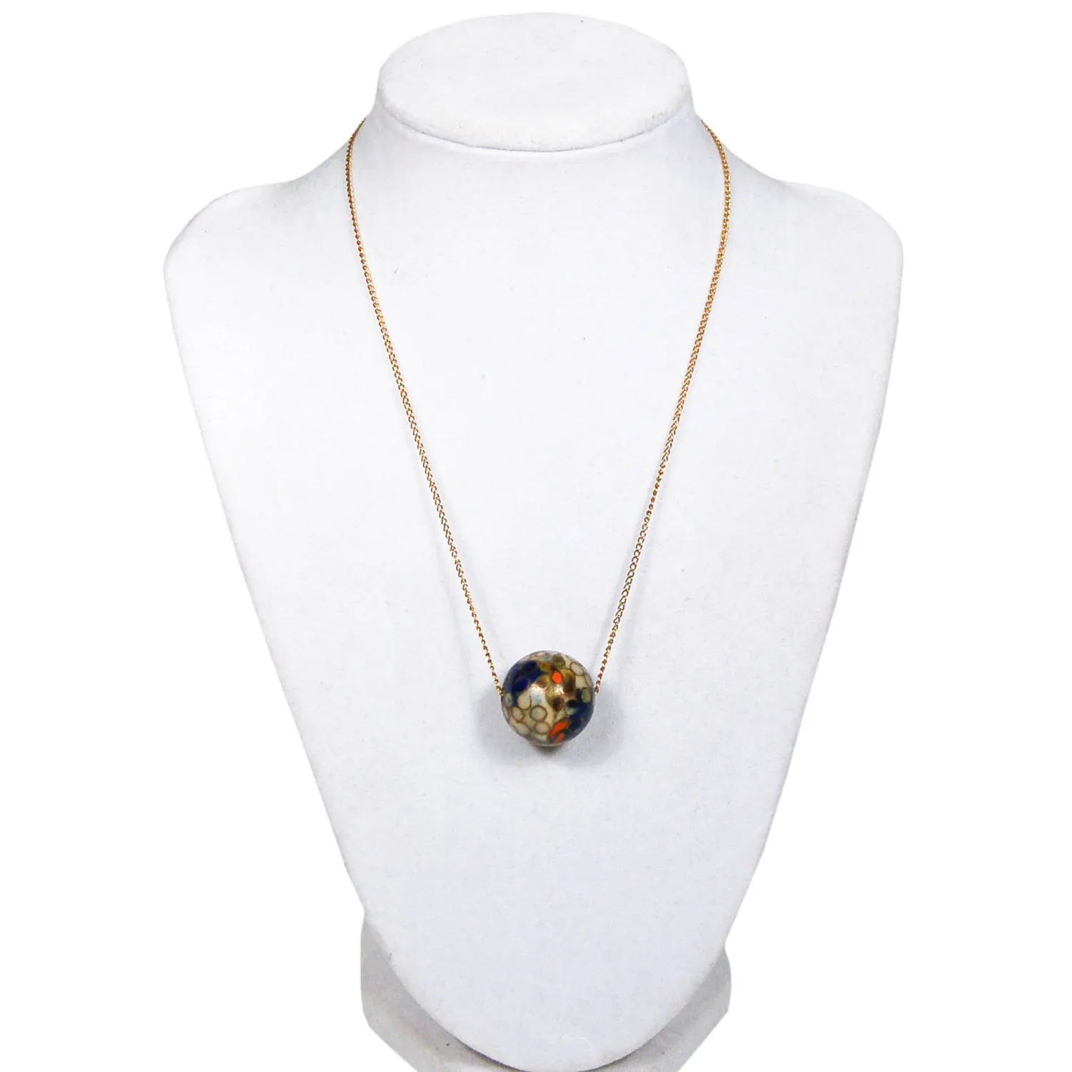 1970's Floral Cloisonne Floating Bead Pendant Necklace