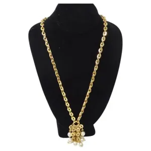 1980s Gold Plated Faux Pearl Tassel Necklace