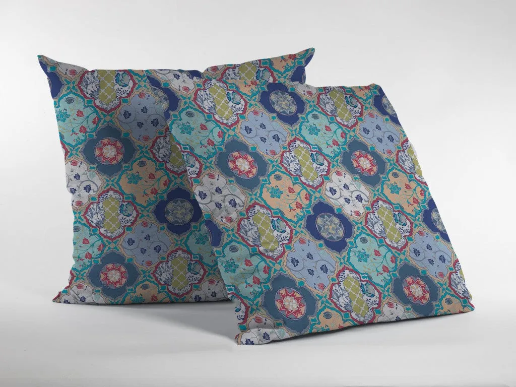 20” Blue Peach Trellis Suede Throw Pillow