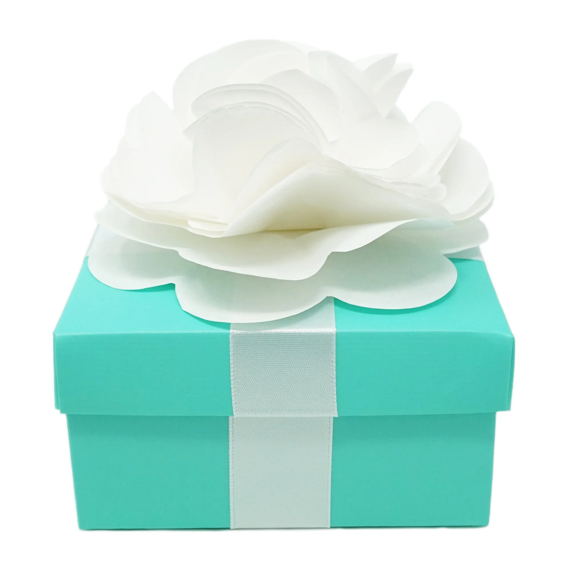 20 Count Robin Egg Blue Favor Gift Boxes with White Flower Ribbon 4x4x2