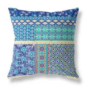 20” Navy Blue Yellow Patch Indoor Outdoor Zippered Throw Pillow