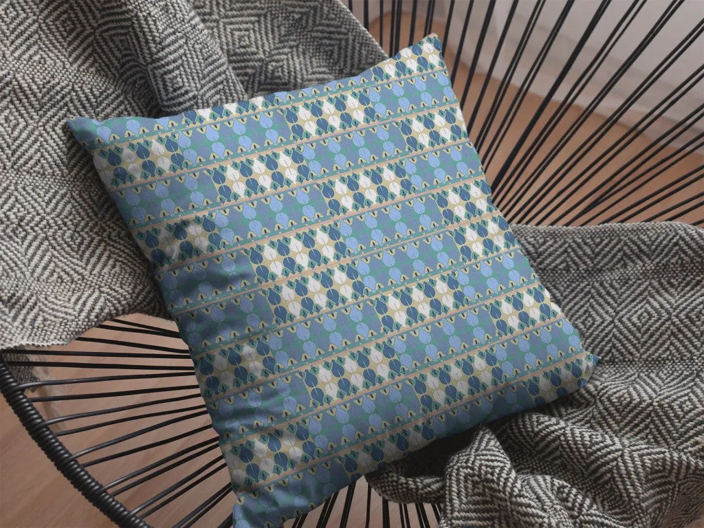 20" Blue Cream Spades Indoor Outdoor Throw Pillow