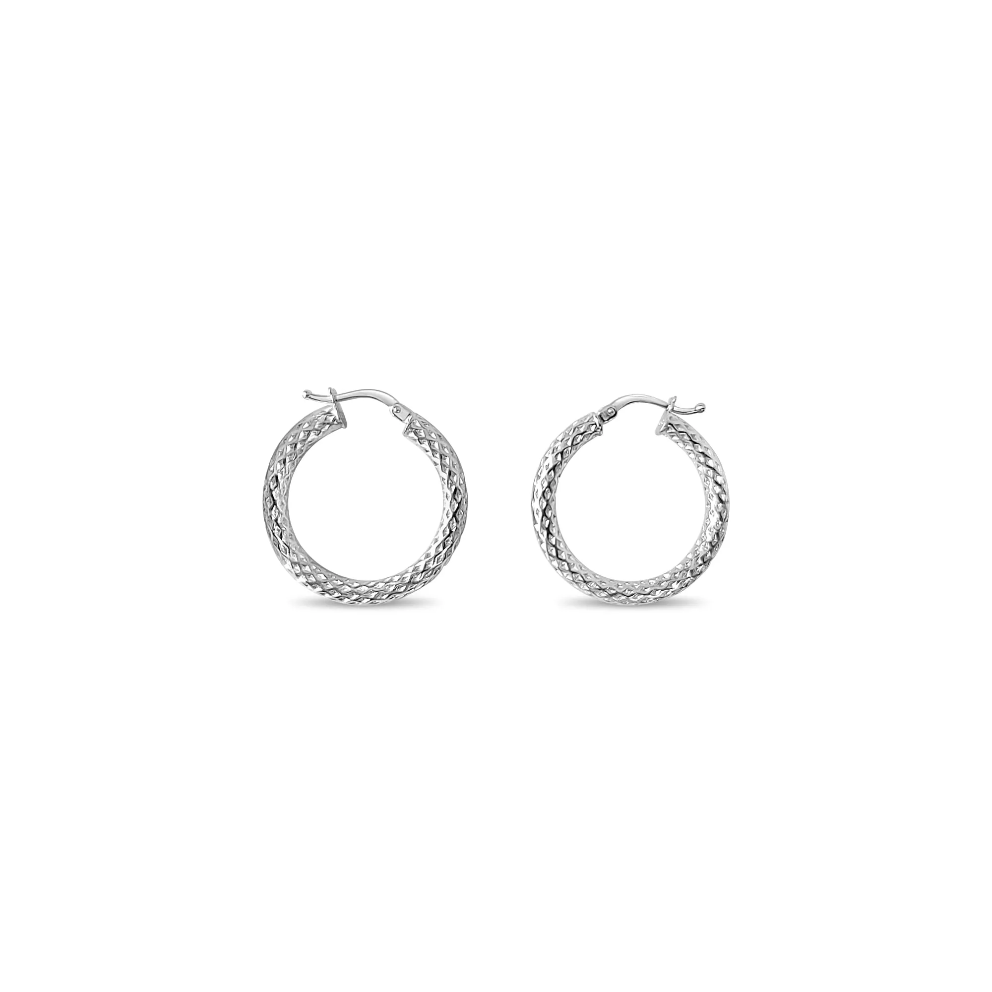 25mm Diamond Cut White Gold Hoops 14k White Gold