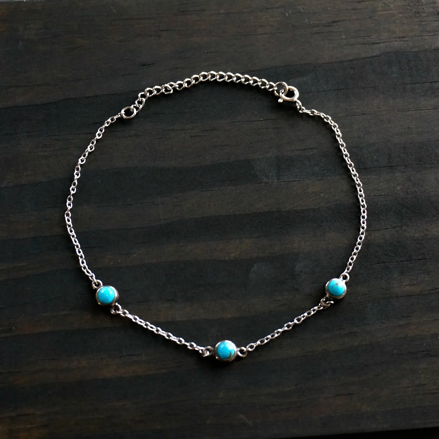 3 Stone Silver Anklet
