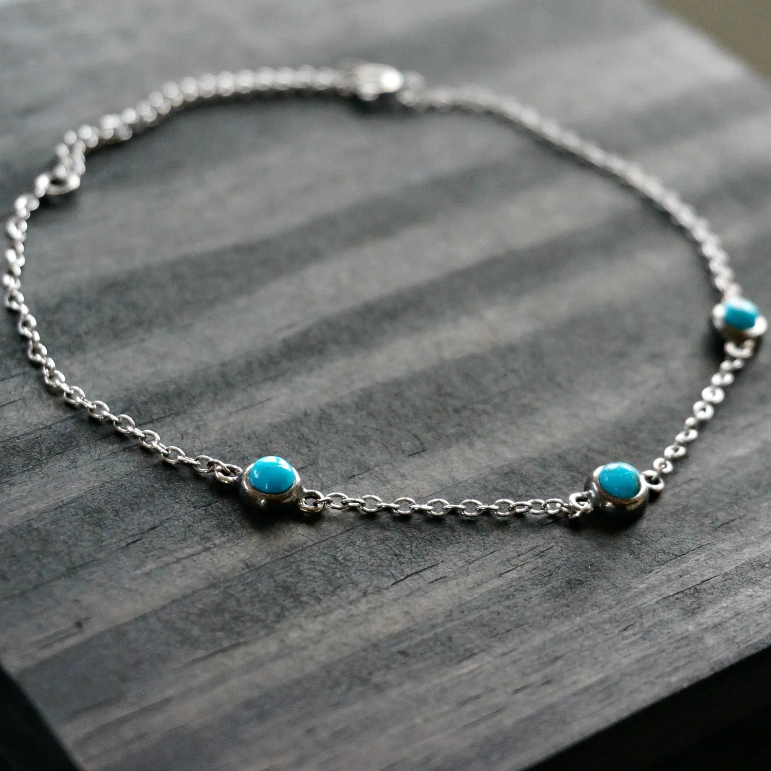 3 Stone Silver Anklet