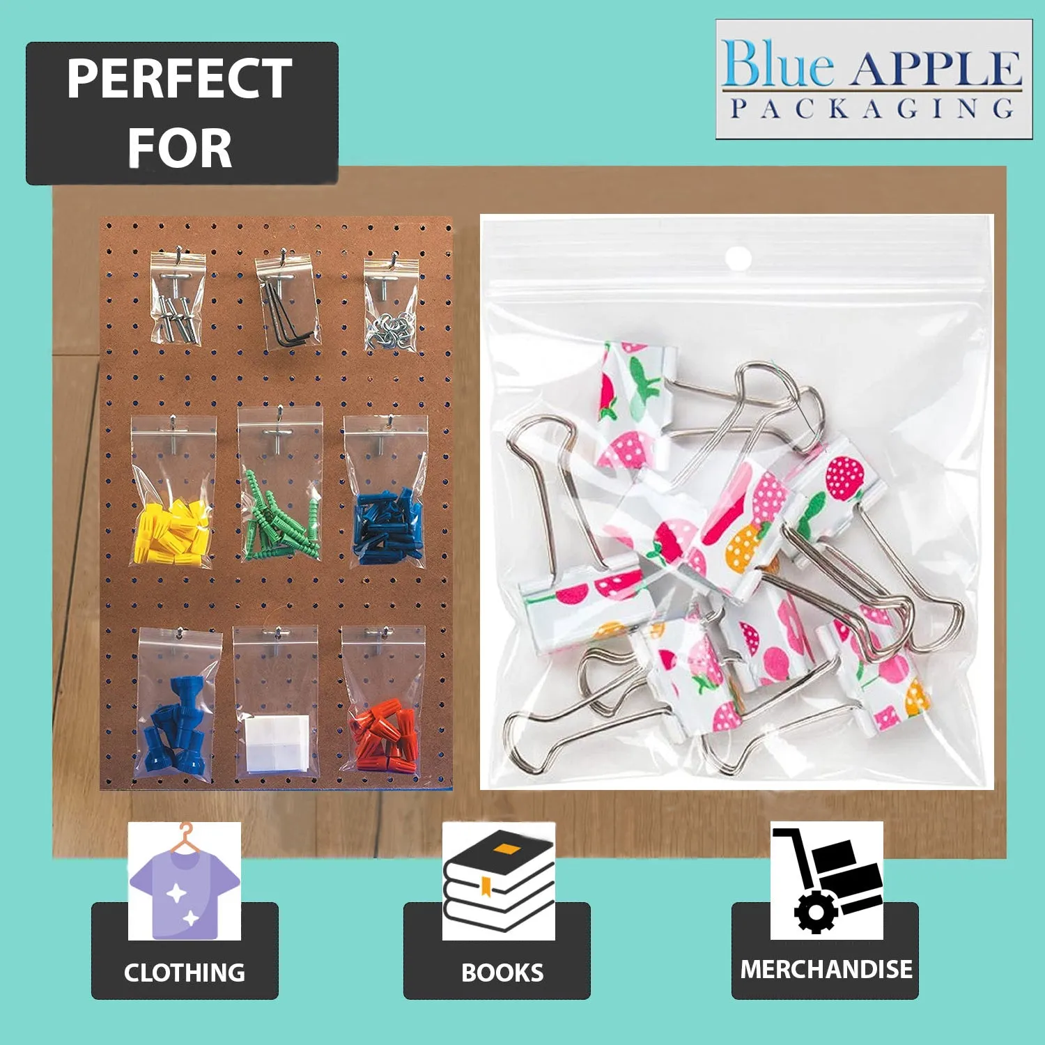 3X3 inches Reclosable Poly Bags with Hang Hole 2 Mil (LDPE) Single Track Zipper