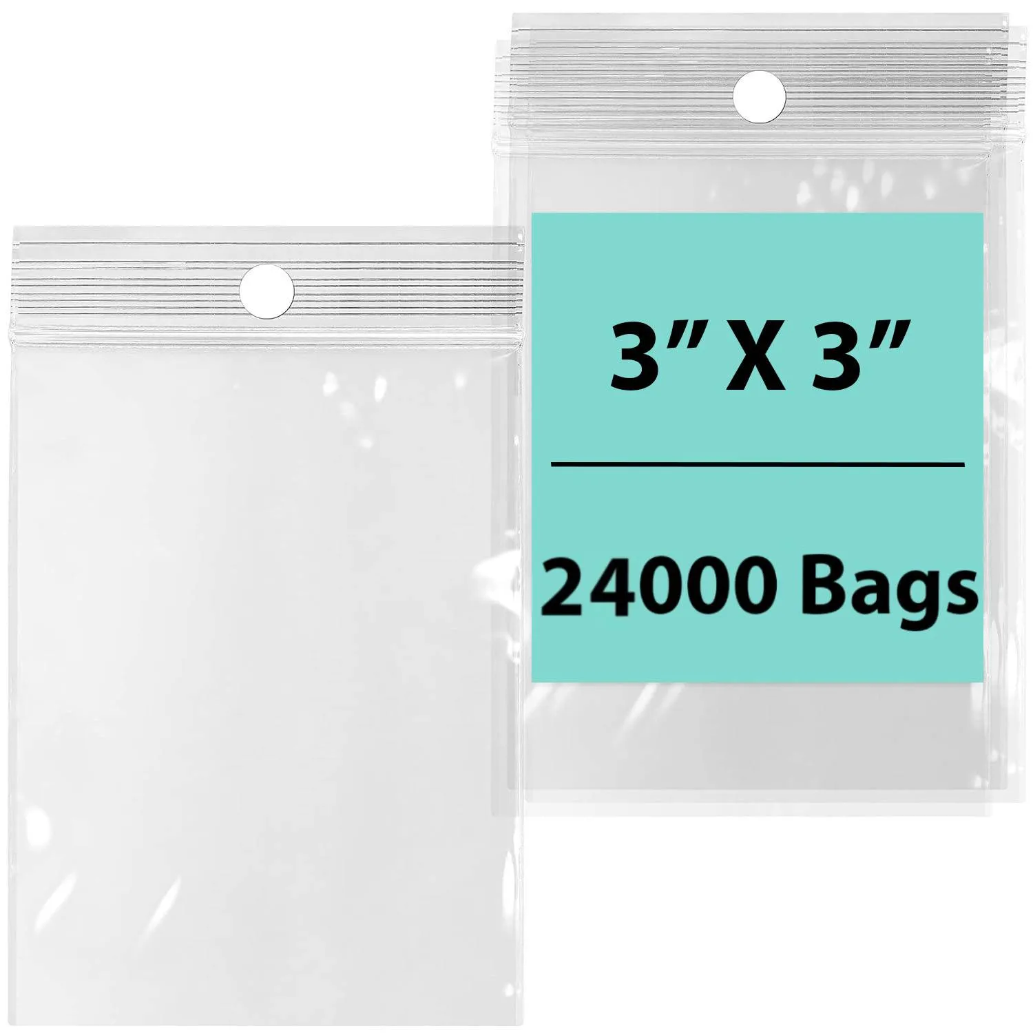 3X3 inches Reclosable Poly Bags with Hang Hole 2 Mil (LDPE) Single Track Zipper
