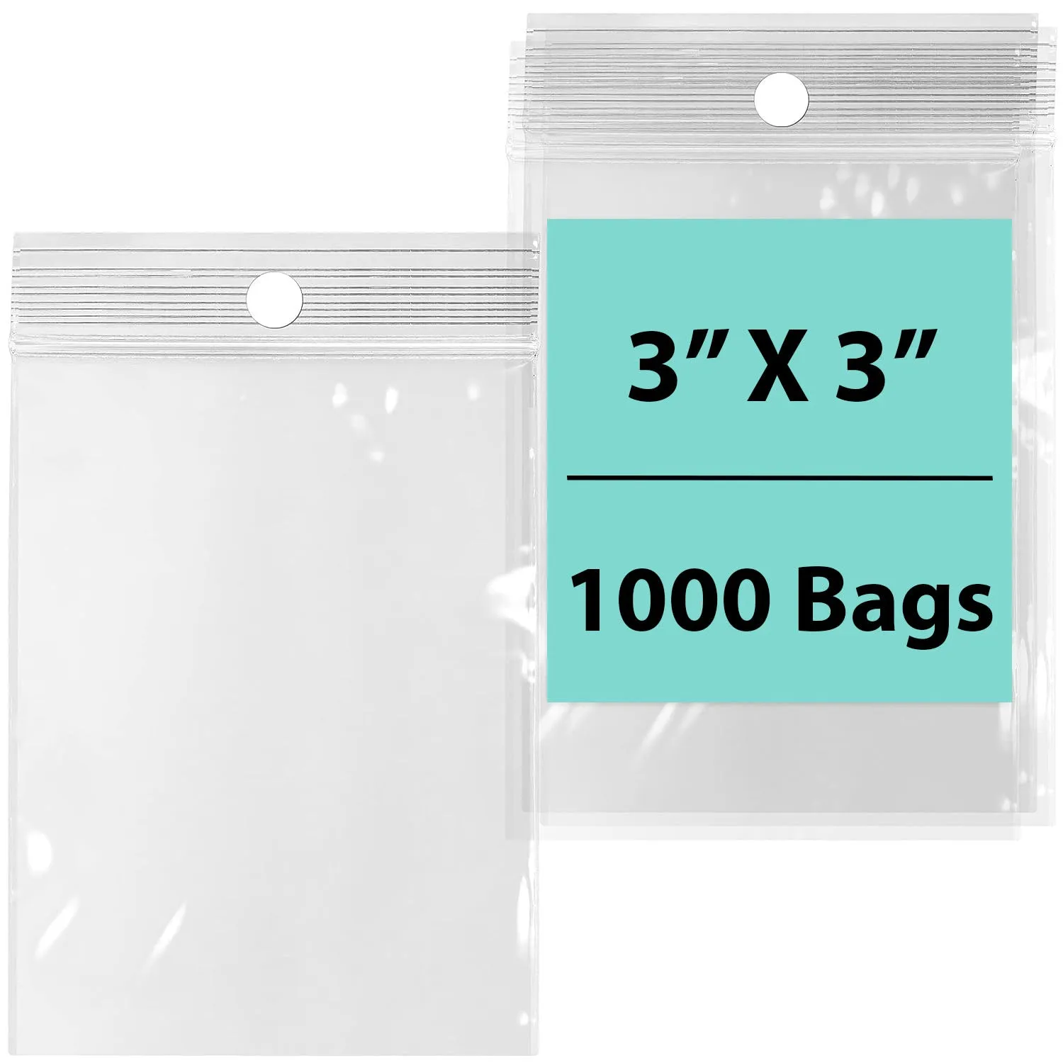 3X3 inches Reclosable Poly Bags with Hang Hole 2 Mil (LDPE) Single Track Zipper
