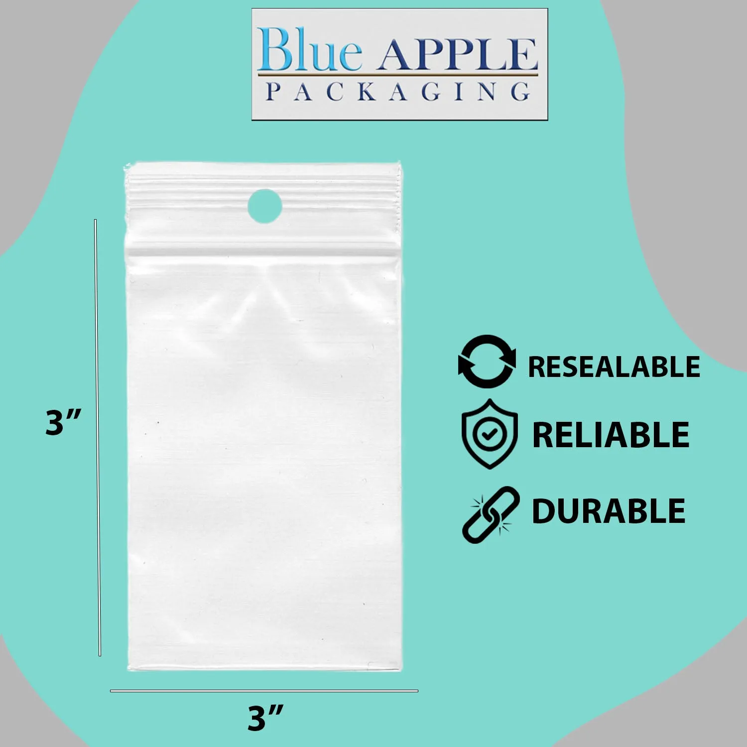 3X3 inches Reclosable Poly Bags with Hang Hole 2 Mil (LDPE) Single Track Zipper