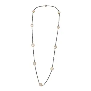 404-07 | GUNMETAL CRYSTAL & WILD PEARL NECKLACE 44"
