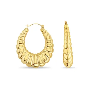 44MM Vintage Polished Puffy Shrimp Hoops 14k Yellow Gold