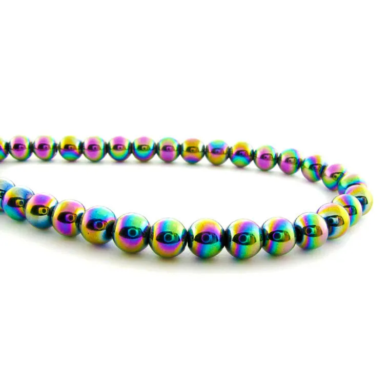 6mm Magnetic Hematite Rainbow Round Mh47