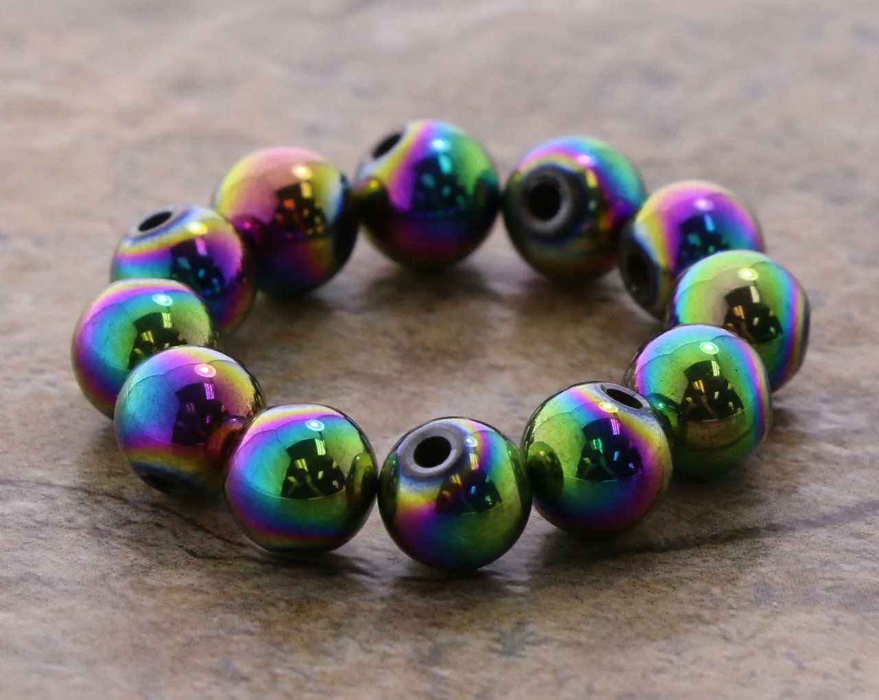 6mm Magnetic Hematite Rainbow Round Mh47