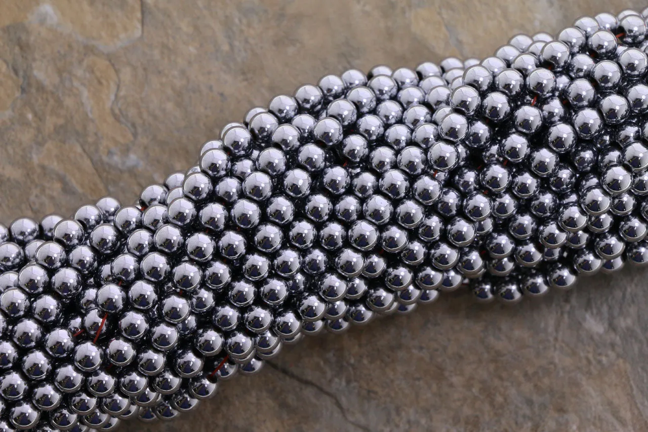 6mm Magnetic Hematite Round Silverplate Mh57