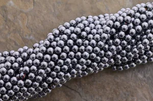 6mm Magnetic Hematite Round Silverplate Mh57