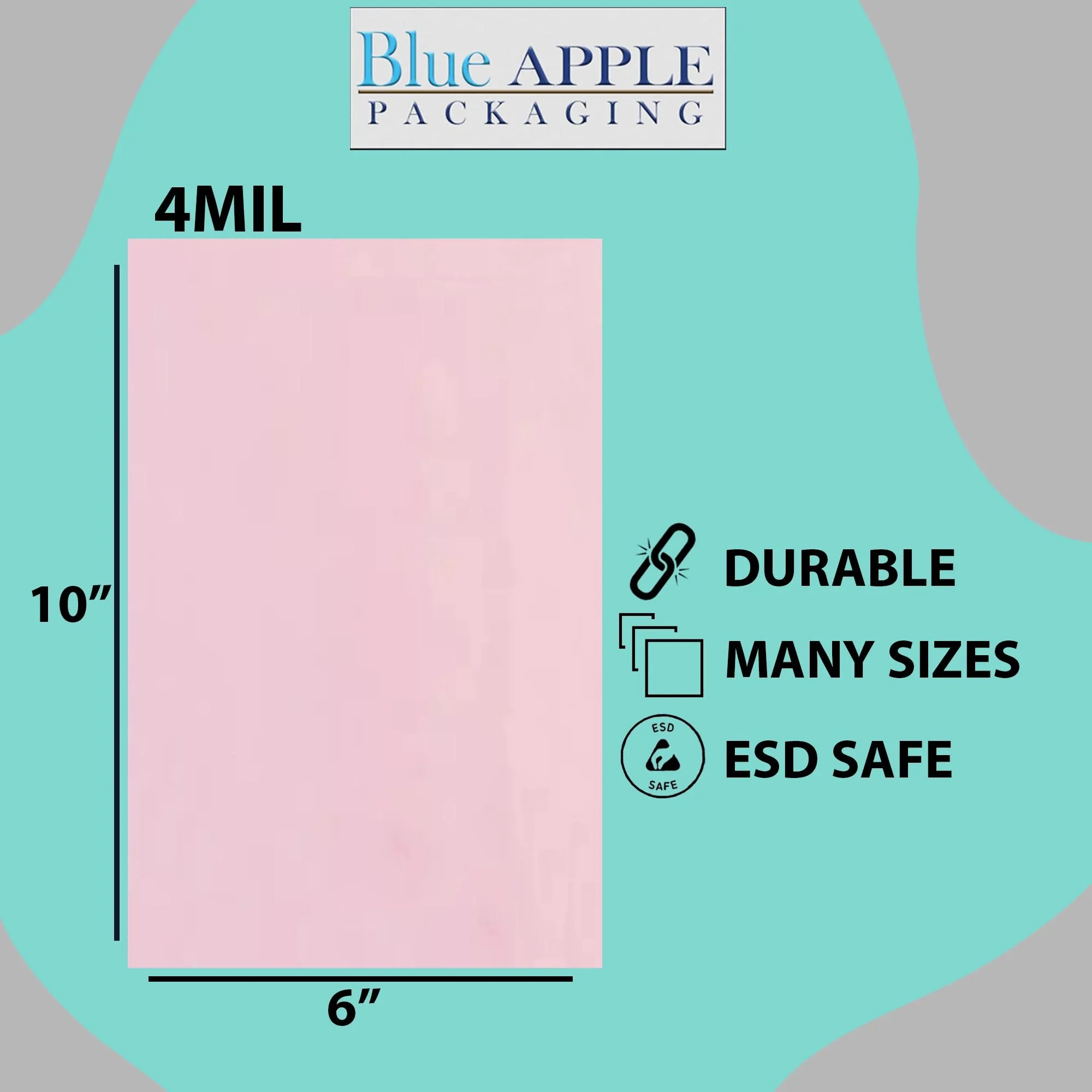 6X10 inches Pink Anti Static Bags 4 Mil Flat