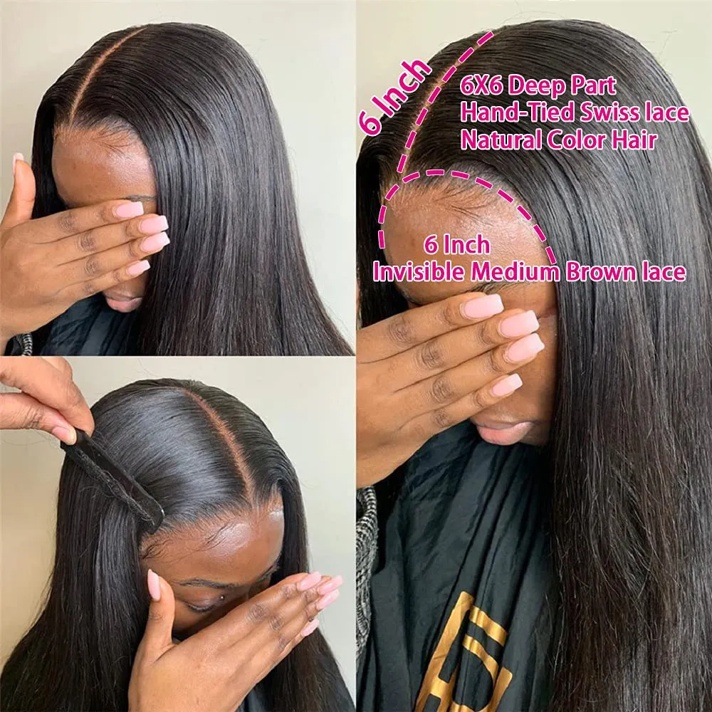 6x6 HD Lace Closure Wigs Straight Hair Wigs  Natural Color MYLOCKME