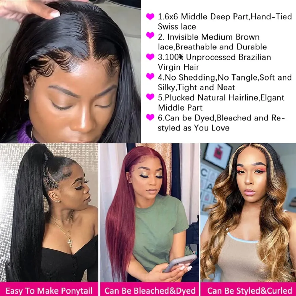 6x6 HD Lace Closure Wigs Straight Hair Wigs  Natural Color MYLOCKME