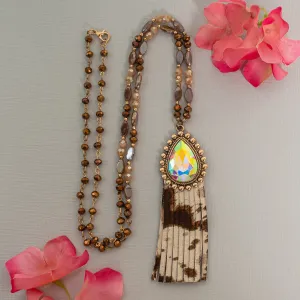 72782 - Animal Print Tassel Necklace - Cow