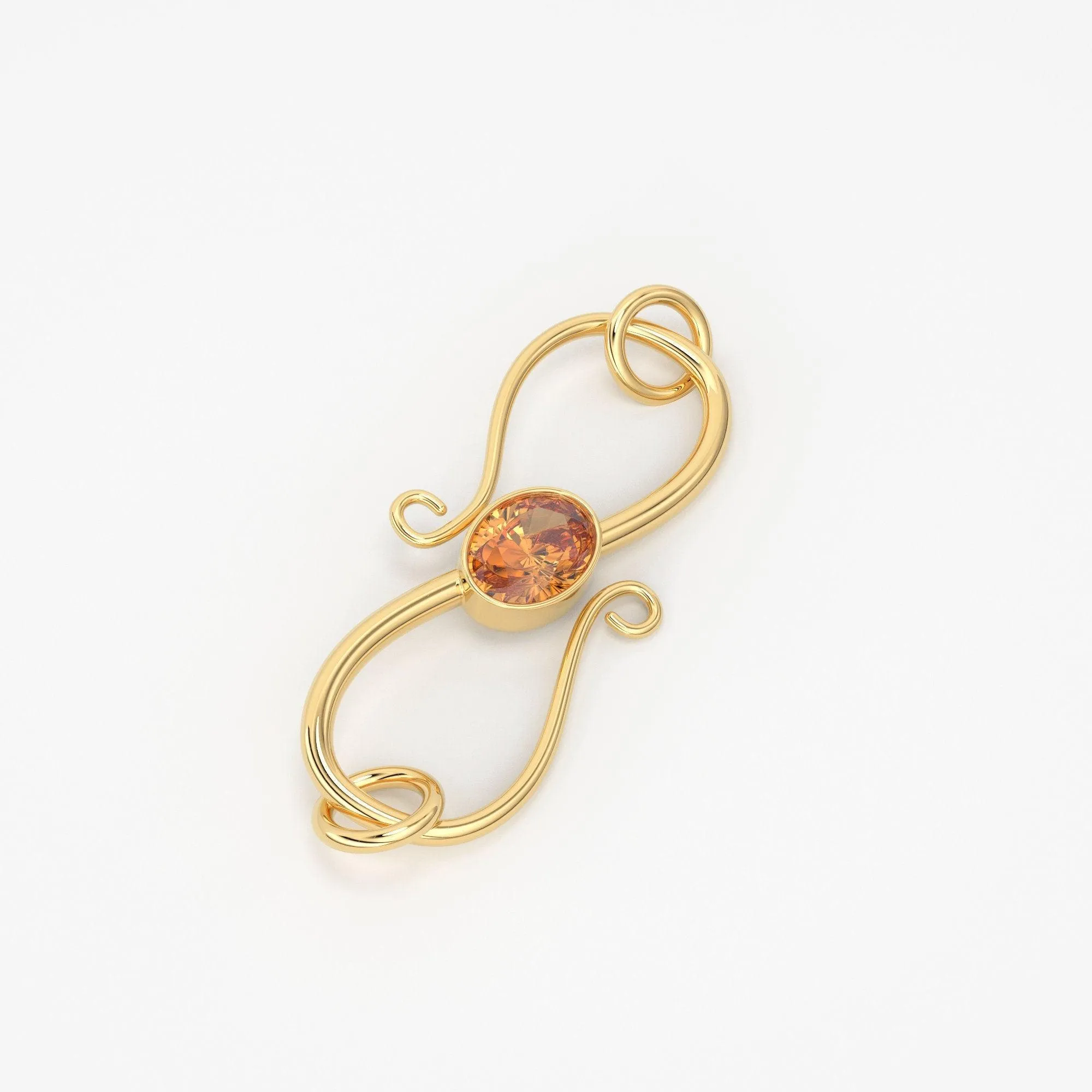 8mmx18mm 18k Solid Gold S Hook Clasp With Natural Brandy Citrine Bezel